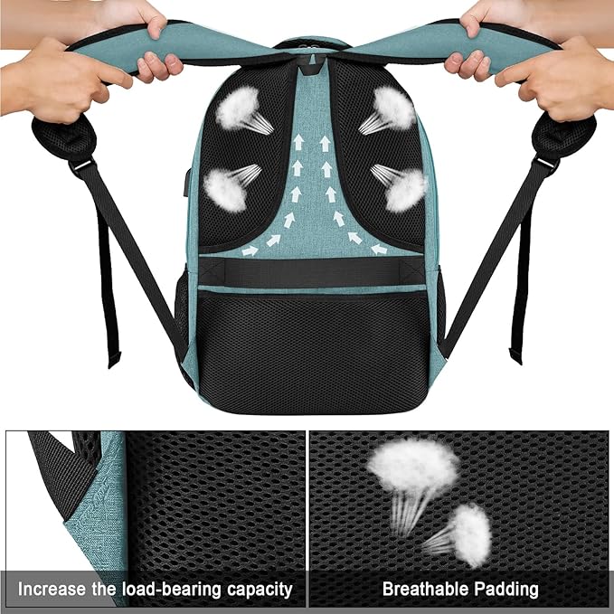 Backpack for Men Women, School Backpacks for Teen Boys Girls, Water Resistant Laptop Backpack with USB Charger, 15.6 Inch Black College Bookbag, Teal