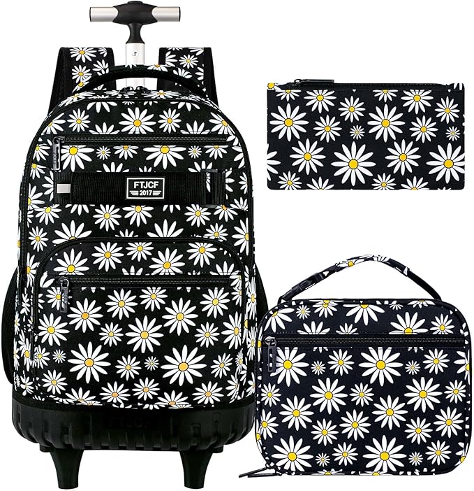 Rolling Backpack for Womens and Mens, Adults Wheeled Bookbag with Lunch Box for Girls and Boys.