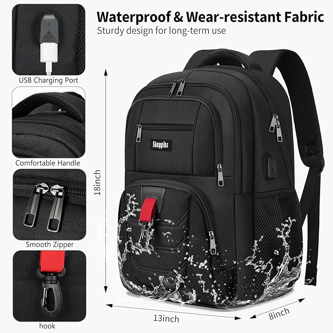 School Backpack for Boys Teens, Black Backpack for Men Women, 15.6 Inch Laptop Backpacks with USB Port, Water Resistent book bag, Work College Student Bookbag, back pack