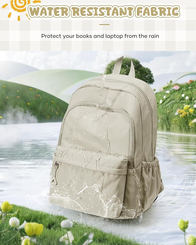 winspansy Backpack for School Teenage Girls Boys,Waterproof Lightweight School Bags Travel Daypack Simple Cute College Backpack Rucksack for Women Men fit 14 Inch Laptop,Khaki