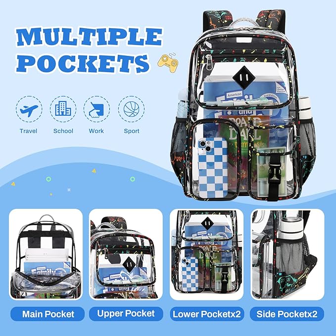 Clear Backpack for School,Heavy Duty PVC Transparent Bookbag for Girls Stadium Approved See Through Backpack