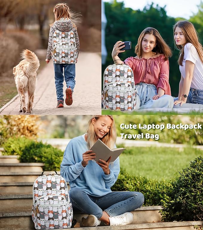 Leaper Cute Cat Printing Laptop Backpack Water-resistant College Backpack Bookbags Travel Bag Casual Bag Satchel Gary