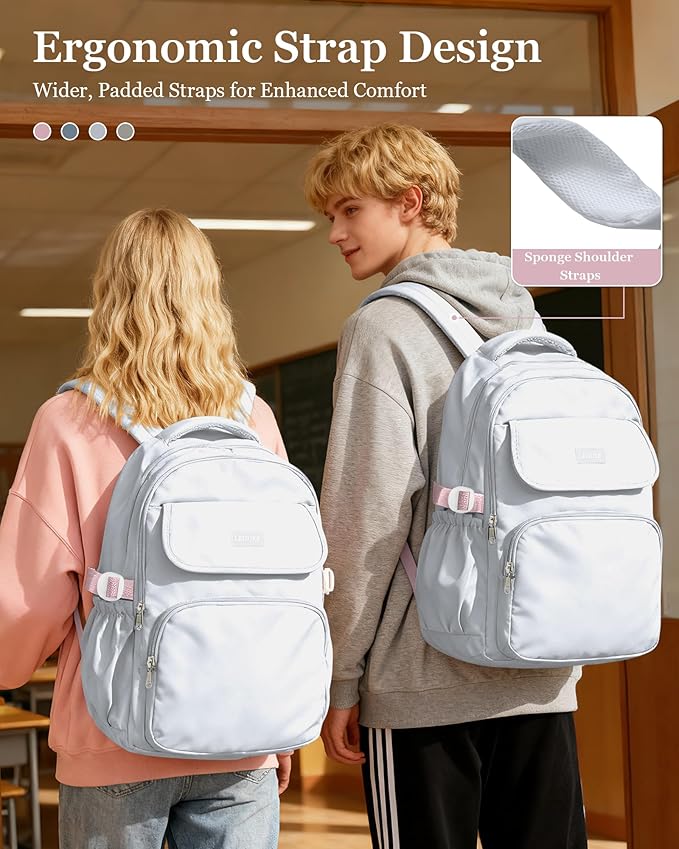 Cute Middle School Backpack For Teen Girls,Waterproof Casual Bookbags,Lightweight Travel Daypack,Basic Laptop College Backpack For Women(grey