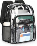 ZORFIN Clear Backpack Heavy Duty for School – 17in Transparent PVC Bag with Large Capacity & Reinforced Straps for Men, Women, Boys & Girls - See Through Bookbag for College Workplace Security, Black