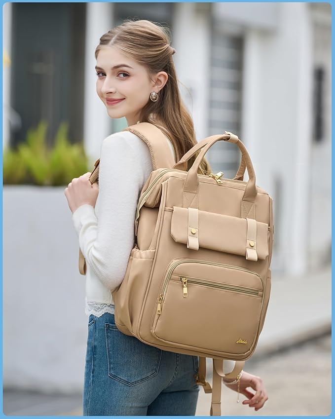 Hidds Laptop Backpack for Women 15.6 In Work Business Computer Bag School College Backpacks Commuter Back Pack Purse Girls Nursing Bookbags Womens Anti Theft Travel Daypack with USB Port - Champagne