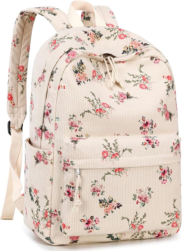 School Backpack for Teen Girls Women Laptop Backpack College Bookbags Middle School Travel Work Commuter Back Pack(Corduroy flower)
