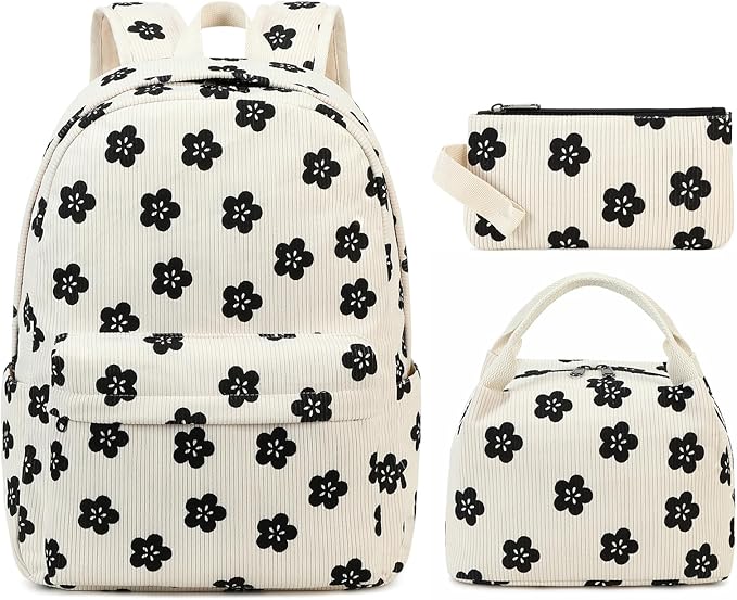 School Backpack for Teen Girls Kids Backpack with Lunch Bag Pencil Case, Waterproof Laptop Backpack Casual Daypacks for Preschool Kindergarten Elementary, Floral