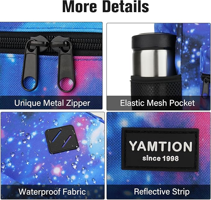YAMTION Unisex School Backpack,Casual Bookbag Adults and Teens Schoolbag with USB Port for High School College Office Work Travel