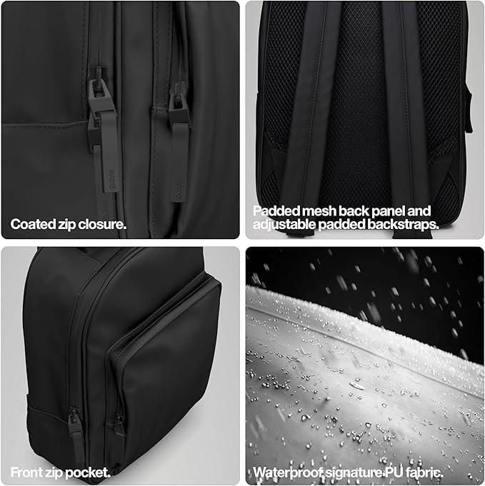 RAINS Book Daypack Large Green Laptop Backpack for Men and Women, Waterproof Black Minimalist Commuter Bag with 15”-16"