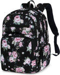 Large Backpack for Women Backpack with Lots of Pockets for Travel Work School Bookbag with Laptop Compartment for High School College Girls Mochilas Morrales para Mujer (Black/Pink, Floral)
