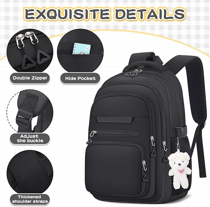 Cute Girls Backpack for School Kids Travel College backpack for Women Teen Black Bookbags Aesthetic Laptop Bagpack