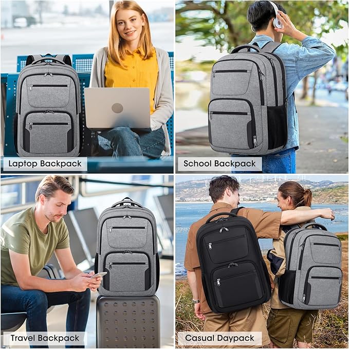 Travel Laptop Backpack, 17 Inch Extra Large Laptop Backpack with USB Charging Hole 45L Anti Theft Travel Backpack Water Resistant College Business Computer Bag Fit 17.3 Inch Laptop for Men Women Grey