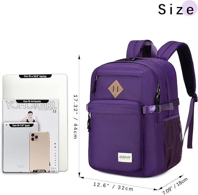 abshoo 32L Backpack for School College Bookbag Middle High School Backpacks Casual Daypack Travel Backpack (Purple)