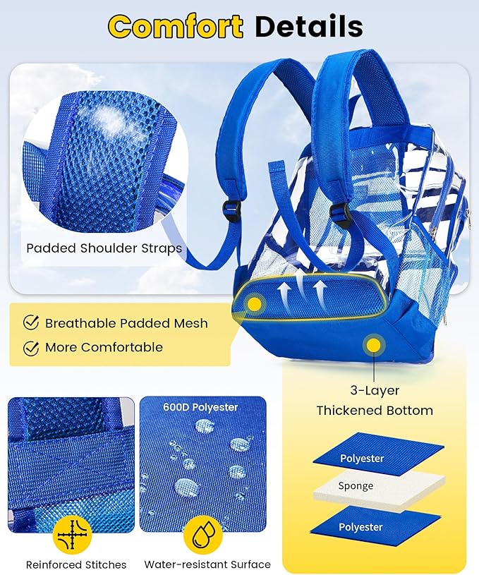 Vorspack Clear Backpack Heavy Duty - Extra Large Clear Bookbag Transparent See Through Backpacks for College Work Festival - Blue