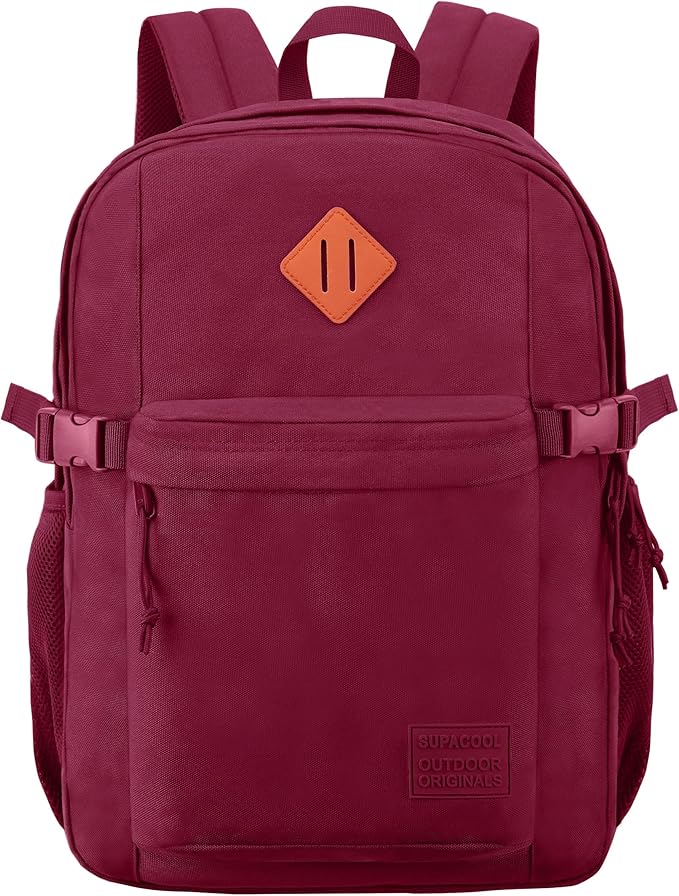SUPACOOL Casual Backpack For School, Classical Travel Backpack for Men and Women, Bookbag for Boys, Girls and Kids, Laptop Compartment(Burgundy)