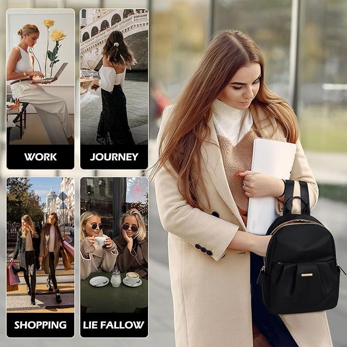 Backpack for Women, Small Cute Backpack Purse Lightweight Casual Daypack Backpack for Travel Mini Backpacks for Ladies College Work,9.7Inch,Black