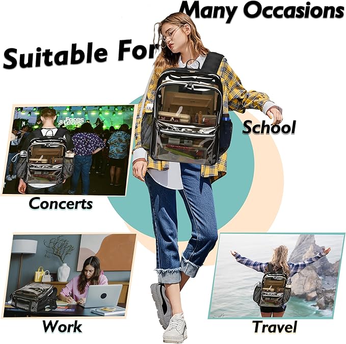 Clear Backpack,15 '' Clear Backpacks for School Heavy Duty PVC See Through Bag Waterproof Bookbag for Girls & Boys, 2 Pack