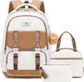 AO ALI VICTORY School Backpack for Girls Women 15.6 Inch Laptop Backpacks College Bookbag Cute Kids Elementary Middle High School Bag with Lunch Box Set for Teens Students Travel Daypack, Brown Set