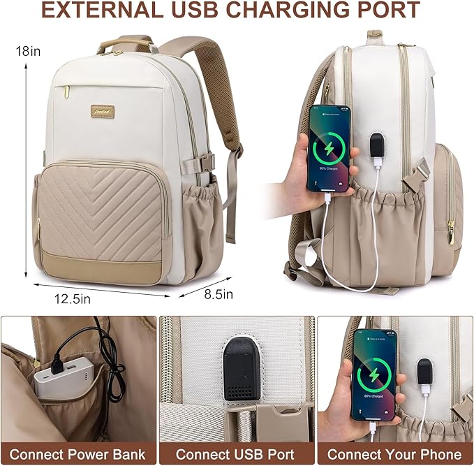 Laptop Backpack for Women Bookbag: 17 inch Work Backpacks with Pouch Pocket for Large Capacity Cup & USB Charger College Book Bag Travel Business Nurse Teacher Bookbags Anti-theft Back Pack