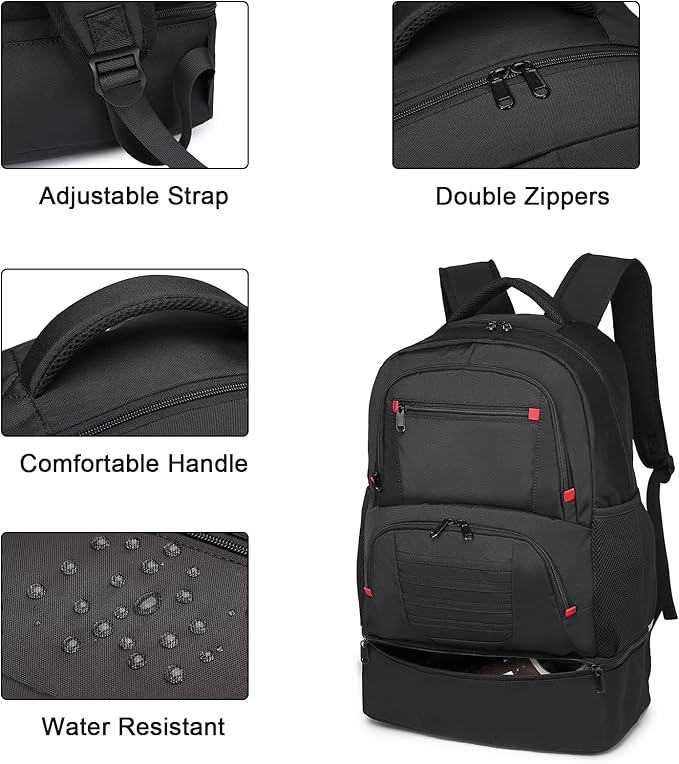 seyfocnia Gym Backpack for Men, Waterproof Sports Backpacks With Shoe Compartment Lightweight Workout Trainning Back Pack Casual Travel Daypack 21inch-Black