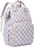 Laptop Backpack for Women, Corduroy College School Backpack Bookbag 15.6 inch Business Computer Travel Backpack (Checkered Purple)