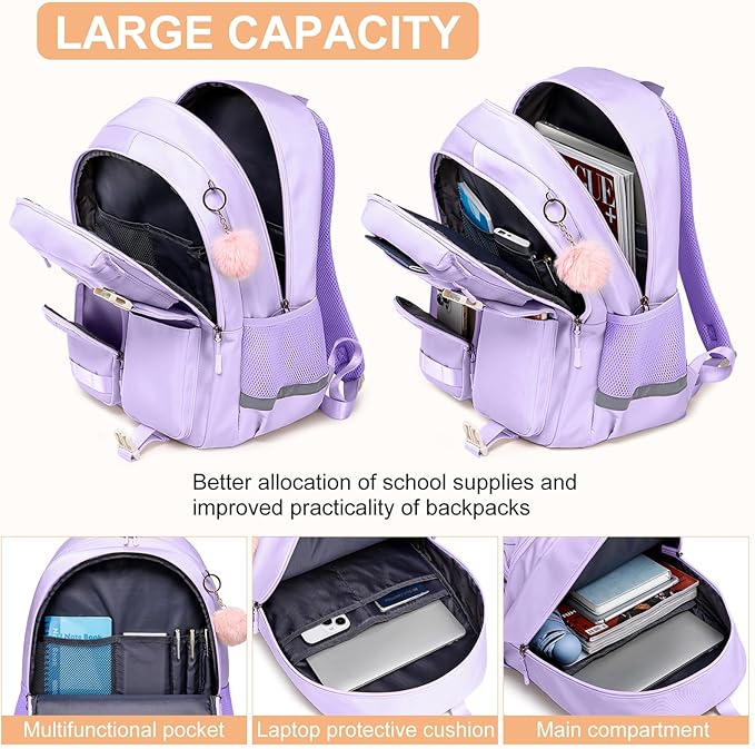 Cute School Backpack for Teen Girls - Multiple Pockets Splash-Proof Book Bag | Girls Student Backpack with Ergonomic Design