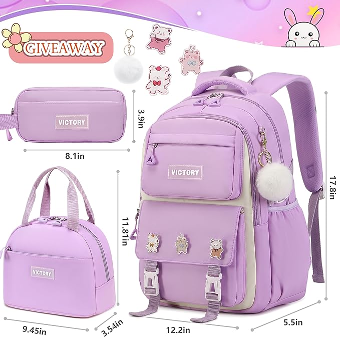 AO ALI VICTORY Backpack for Women Girls Set with Pencil Case 15.6 Inch Laptop School Bag Kids Elementary College Backpacks