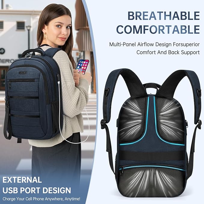 GMAK Travel Laptop Backpack for Men & Women, Business Anti Theft Laptops Backpacks with USB Charging Port, Fits 15.6 Inch Notebook, Water Resistant College School Computer Bag for Travel Sports, Blue