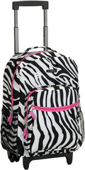 Rockland Double Handle Rolling Backpack, Pink Zebra, 17"