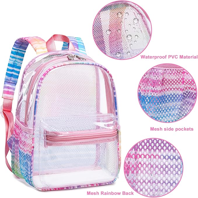 BTOOP Clear Mini Backpack for Stadium Events 12x12x6 Small Transparent Backpacks Plastic See Through Clear Bag for Concerts Work Festival Security Travel