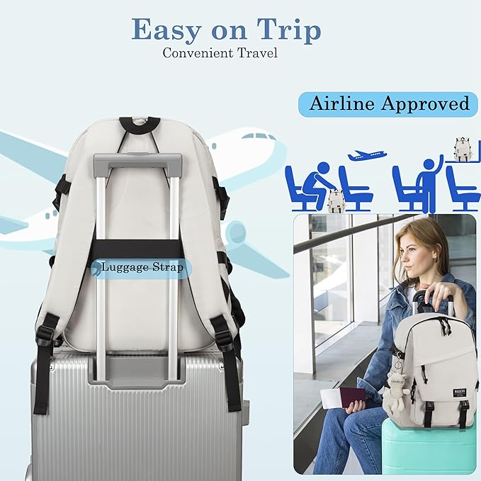 College Laptop Backpack for Men Women 15.6 Elementary Middle High School Book Bag For Teens Girls Boys Anti Theft Travel Backpacks Waterproof Casual Daypack Large Student Bookbags（Beige-L）
