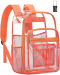 Extra Large Clear Backpack with TSA Lock, Heavy Duty Transparent See Through Clear Bookbag for College, Work, Travel, Casual Sport, Orange