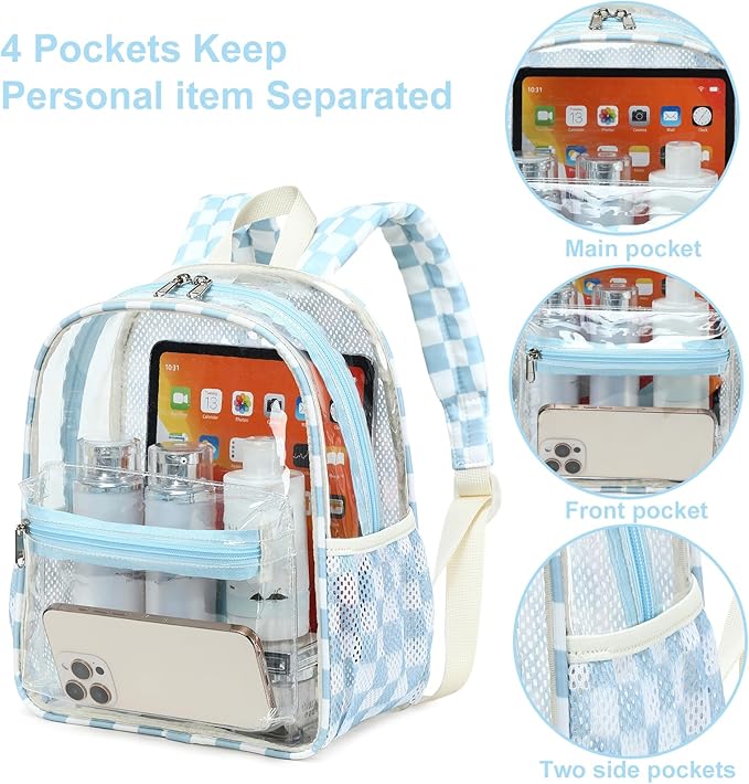 BTOOP Clear Mini Backpack for Stadium Events 12x12x6 Small Transparent Backpacks Plastic See Through Clear Bag for Concerts Work Festival Security Travel