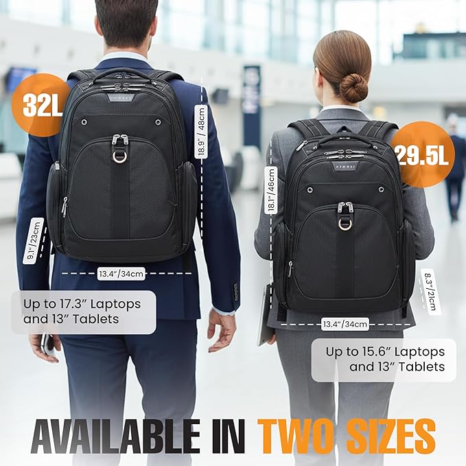EVERKI Atlas Business 32L Laptop Backpack – Travel-Friendly Business & Office, Professional Backpack for Men & Women, Durable Computer Bag with Adjustable Padded Compartment, Fits 13"-17.3", Black