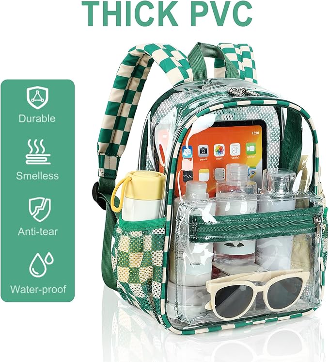 BTOOP Clear Mini Backpack for Stadium Events 12x12x6 Small Transparent Backpacks Plastic See Through Clear Bag for Concerts Work Festival Security Travel