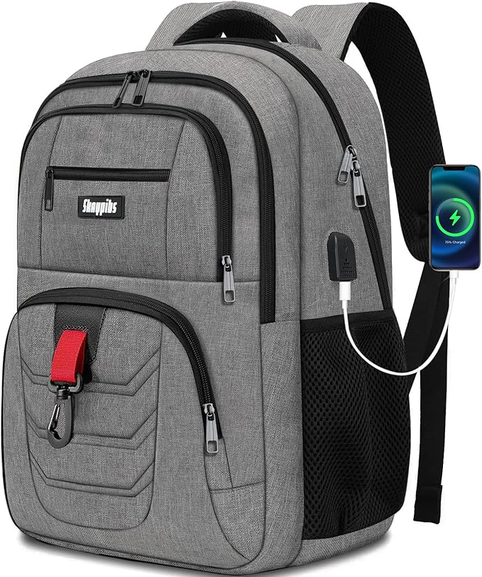 School Backpack for Boys Teens, Backpack for Men Women, 15.6 Inch Laptop Backpacks with USB Port, Water Resistent book bag, Work College Student Bookbag, back pack, Grey