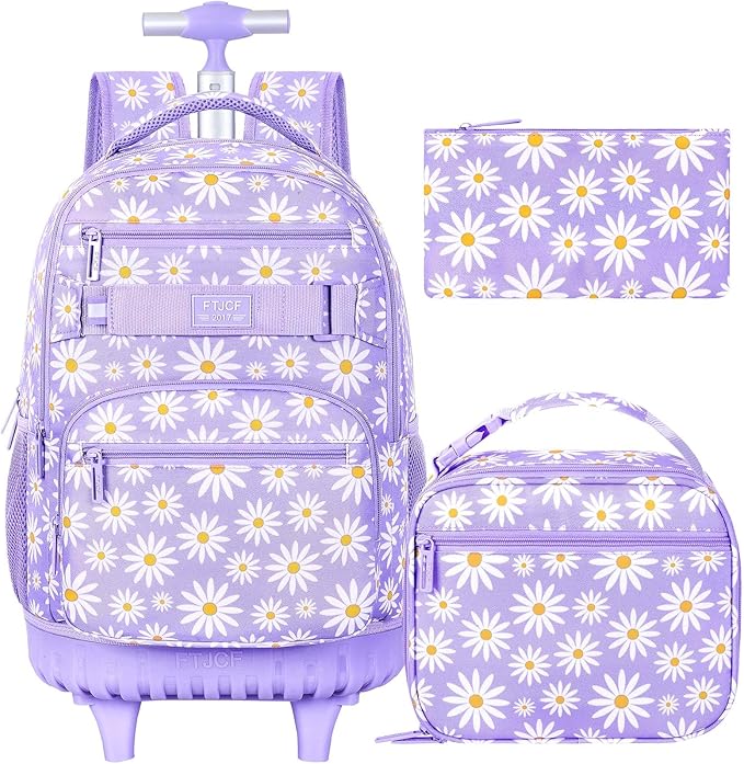 Rolling Backpack for Womens and Mens, Adults Wheeled Bookbag with Lunch Box for Girls and Boys.