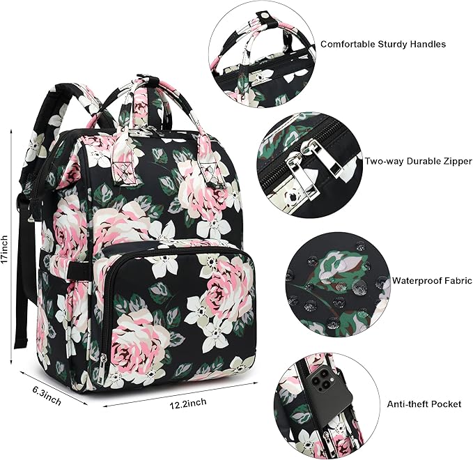 Floral Laptop Backpack for Women Men, 15.6 inch College School Backpacks Bookbag for Work/School/Travel/Business (Flower)