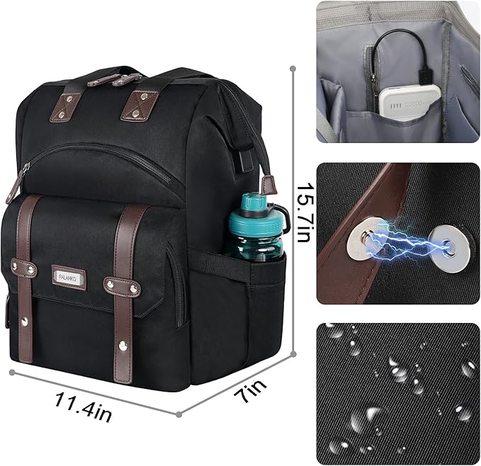 Laptop Backpack For Women, Work Doctor Teacher Nurse Wide Open College 15.6 Inch Laptops Backpack Purse with USB Charging Port, Travel Water Resistant RFID Computer Bag for Men Women Black