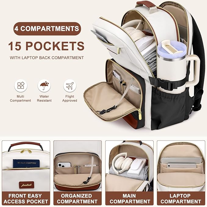 Laptop Backpack for Women Bookbag: 15.6 inch Work Backpacks with Pouch Pocket for Large Capacity Cup & USB Charger College Book Bag Travel Business Nurse Teacher Bookbags Anti-theft Back Pack