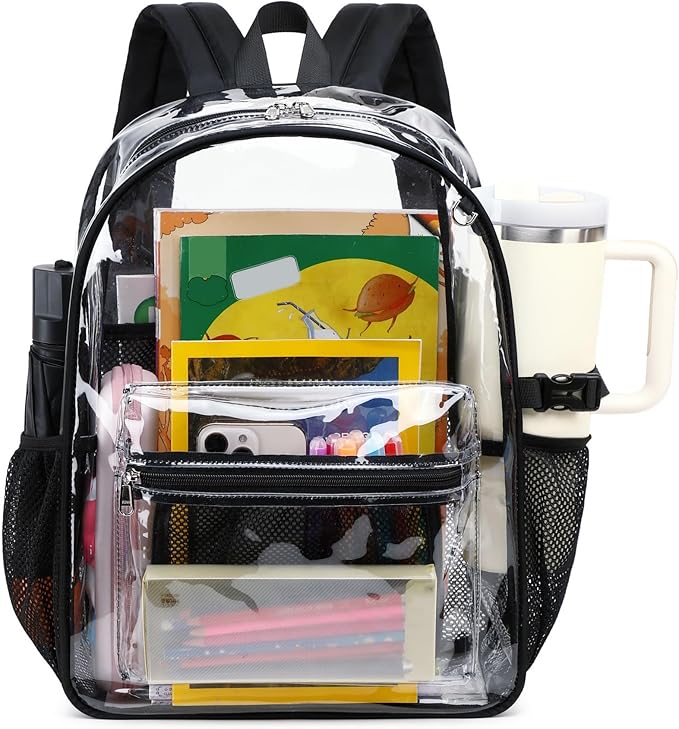 BTOOP Clear Backpack Heavy Duty Transparent Backpack 17" See Through Bookbag for College Work Festival Security with Padded Strap Large Capacity Purple