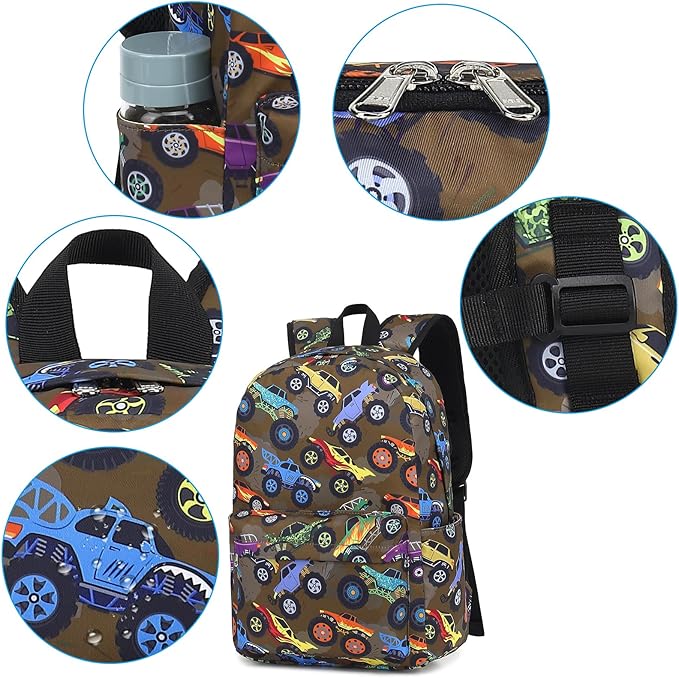 LEDAOU Kids School Backpack with Lunch Box for Boy Kindergarten BookBag School Bag Preschool Kindergarten Toddler Backpack (Brown)