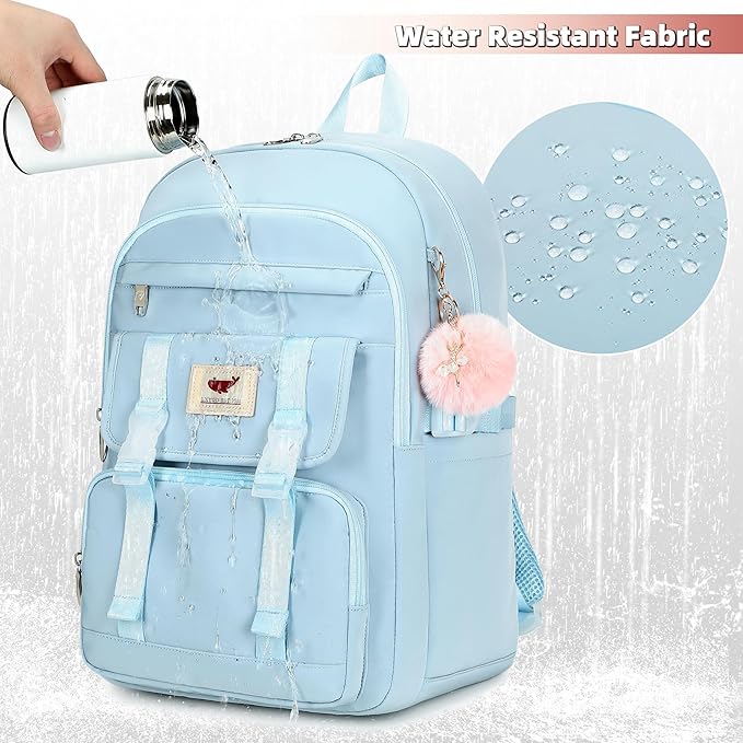LXYGD 3 PCS Backpack for Teen Girls,Laptop Backpacks 15.6 Inch School Bag with Lunch Box Pencil Pouch Set for Students Aesthetic College Bookbag Travel Daypack(Blue)