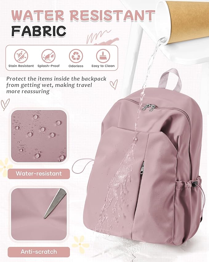 SEAFEW Small Pink School Backpack Women, Unisex Lightweight Backpack School Bag Water-resistant Casual Rucksack fits 14 inch Laptop for Boys Girls Men and Women Bookbag College Daypack for Teenage