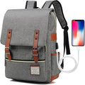 UGRACE Laptop Backpack, Grey, Unisex, 15.6" Laptop Compartment, 6 Compartments, USB Charge Port, Adjustable Shoulder Strap, PU Leather Belt