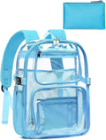 Clear Backpack Heavy Duty, Large TPU Clear Bookbag for Boys Girls Adult, See Through Transparent Back Pack with Multiple Pockets for College Work Casual Security,Light Blue