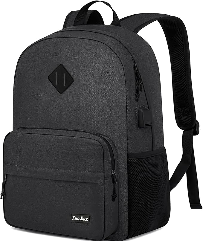 Black Backpack for School Teens Boys Girls, Lightweight Casual Backpacks for Men and Women, Classic Basic Water Resistant Casual Daypack, 15.6 Inch Laptop Bookbag for College High School Work Travel