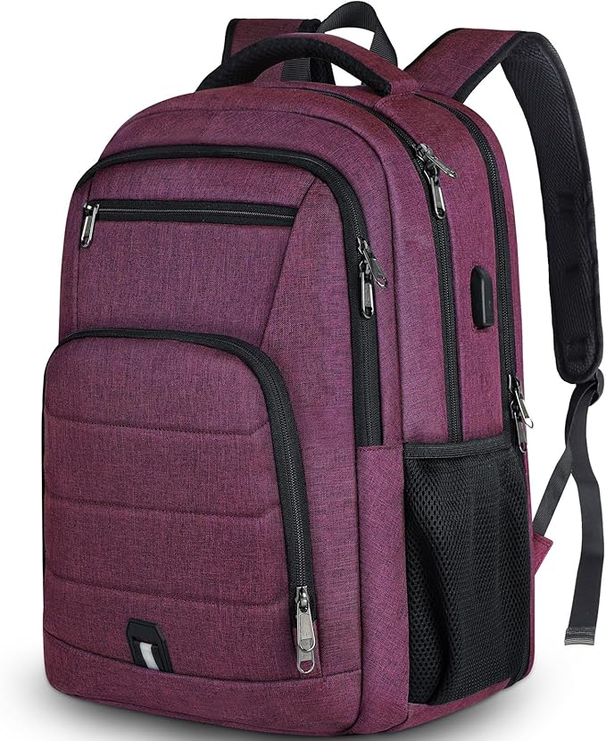 RAINSMORE Laptop Backpack 17 Inch Large Travel Backpack for Women Waterproof Computer Backpack Work Business College Bookbag TSA Friendly with USB Port, Rose Red