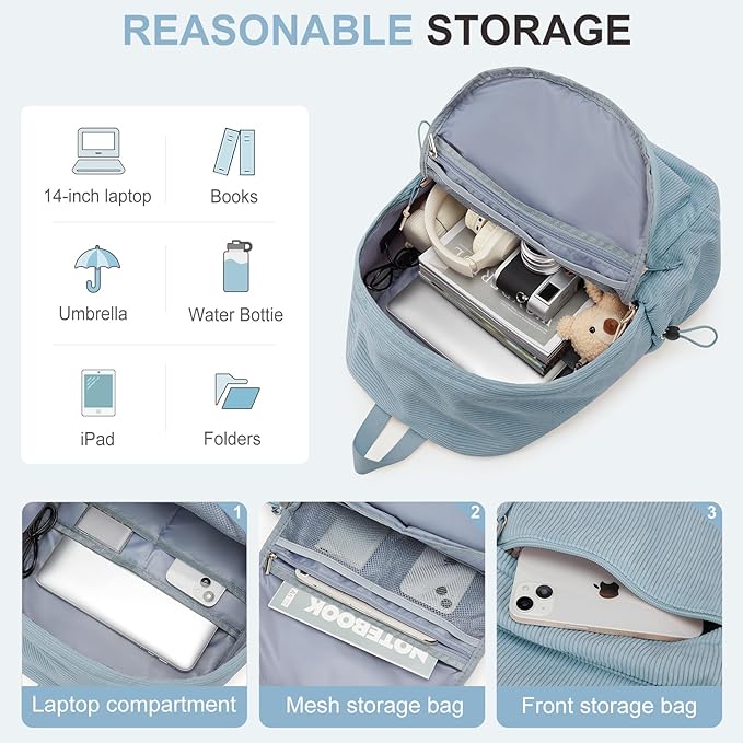 School Backpack for Teens Boys Girls Cute Corduroy Bookbag Classic Casual High School Bag Lightweight College Backpack For Women Men(Blue)