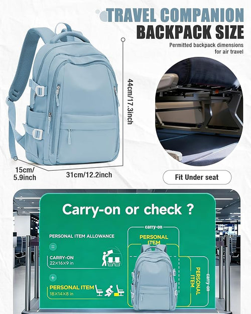 BOXSAM Lightweight Backpack for Women, Large Laptop Travel Backpack Casual Daypack Bag Rucksack for Men.Light Blue